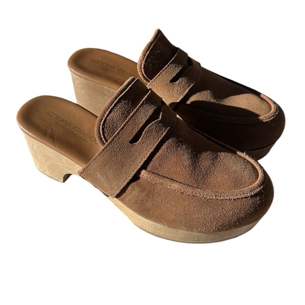Andre Assous Brown Suede Platform Mules